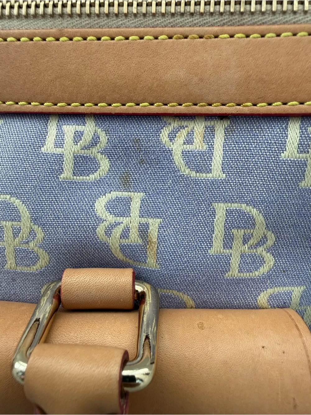 Vintage Y2K Dooney & Bourke Double Pocket Satchel Purple Lavender Tan Trim